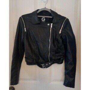 Vintage G By Guess Women’s Medium Faux  Black Lether Biker Jacket. B12